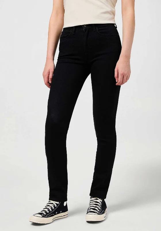 Wrangler High Rise Slim Leg Jeans, Black Trendy Flared Leg Jeans