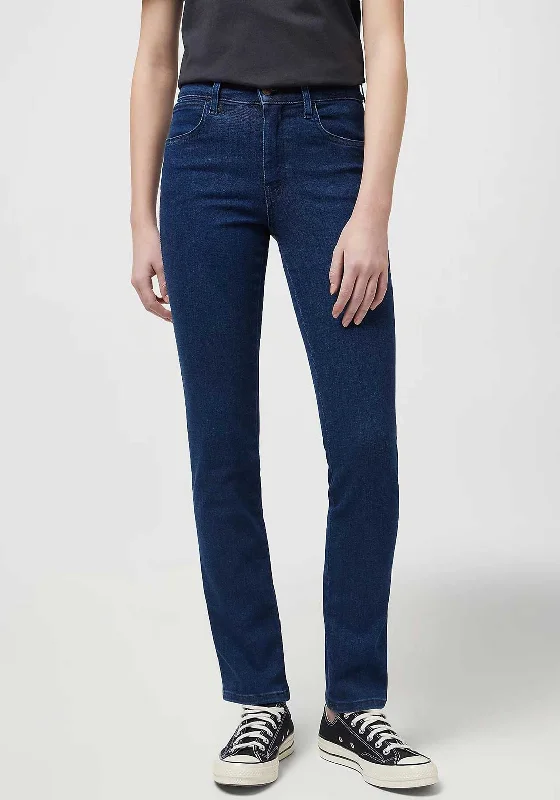 Wrangler High Rise Slim Leg Jeans, Medium Blue Fashionable Button-Front Jeans