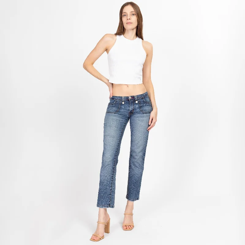 XS Y2K Low Rise Cargo Skinny Jeans Fashionable Mom Jeans